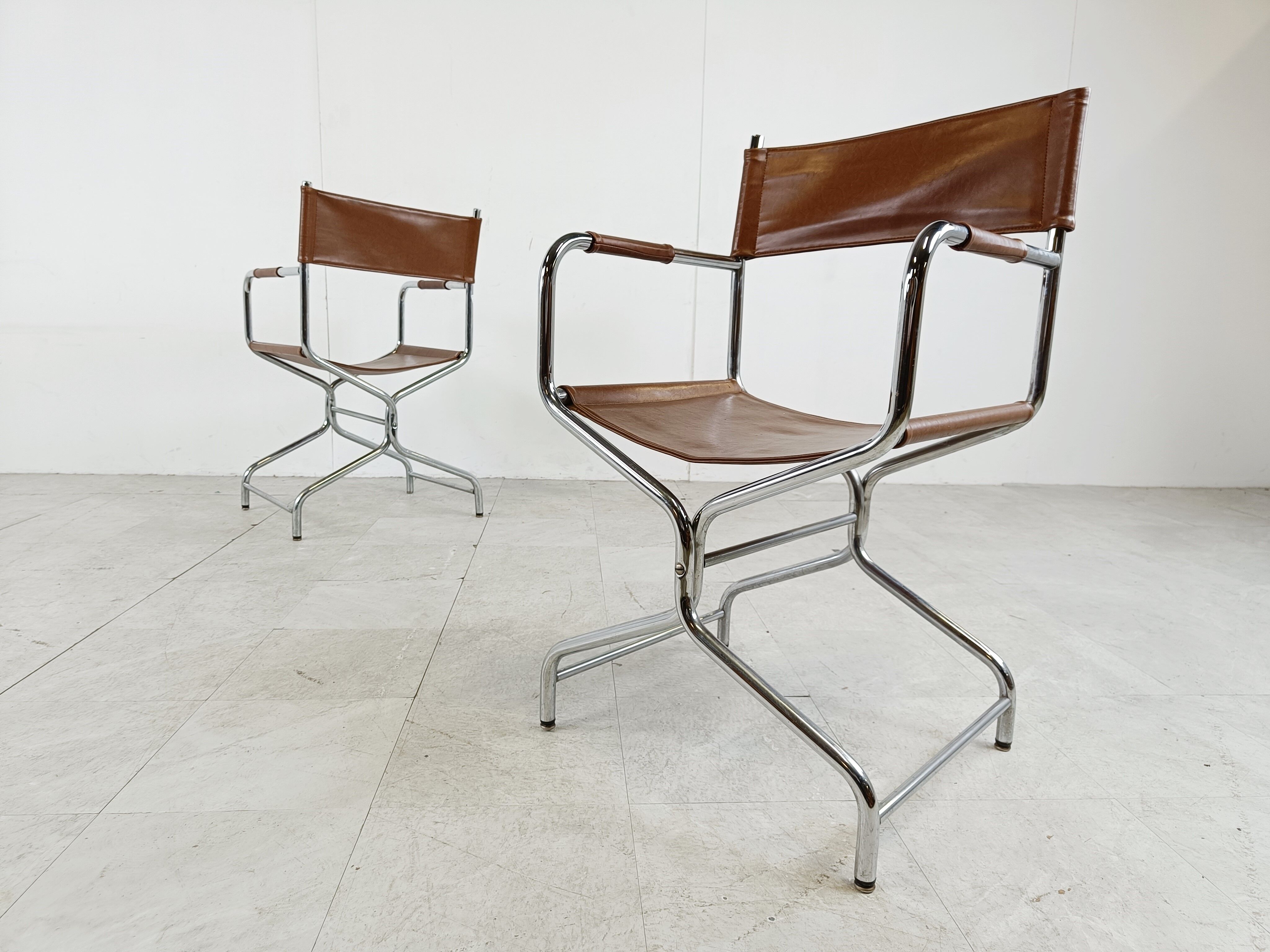 Vintage leather folding chairs set of 2, 1970s