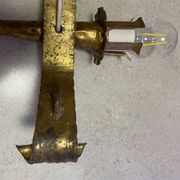 Spanish brutalist wall light in gilded wrought iron.