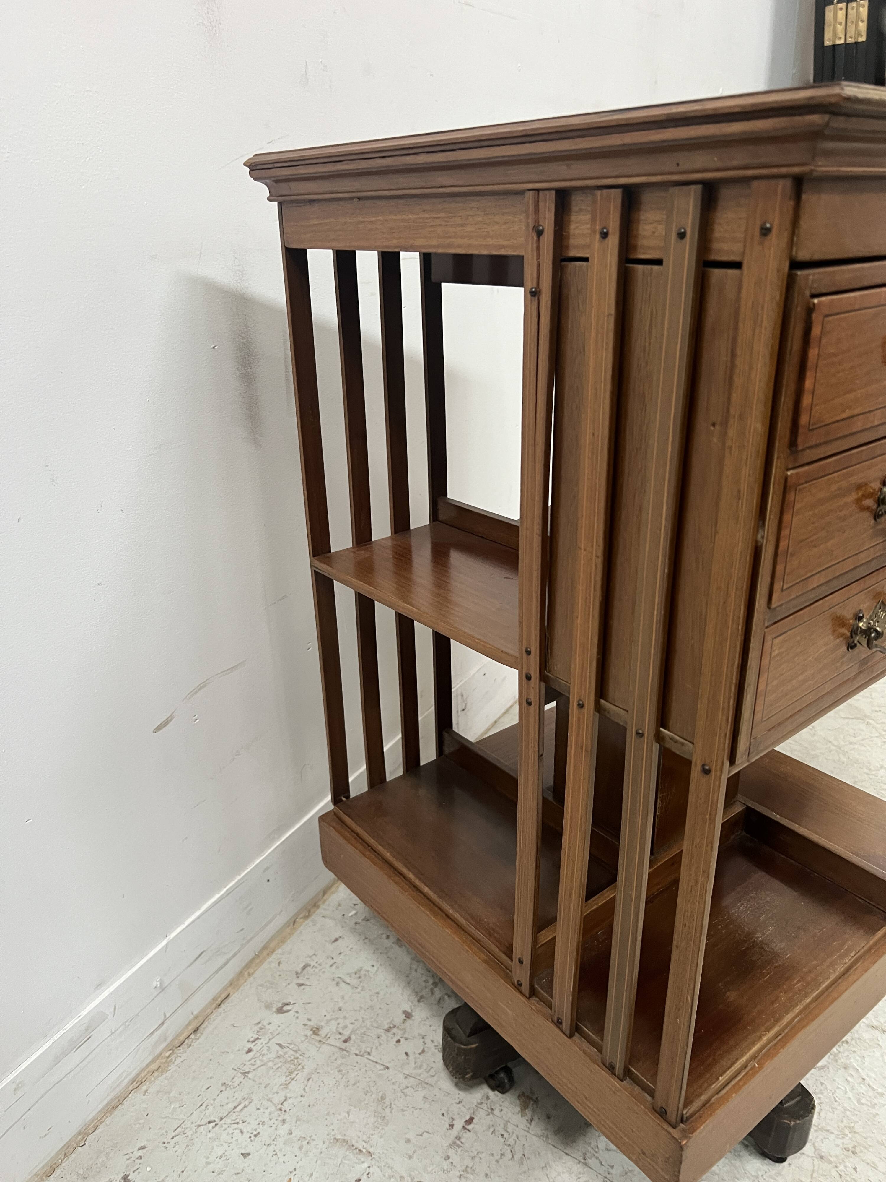 20th Century Mahogany Revolving Bookcase with Marquetry Top