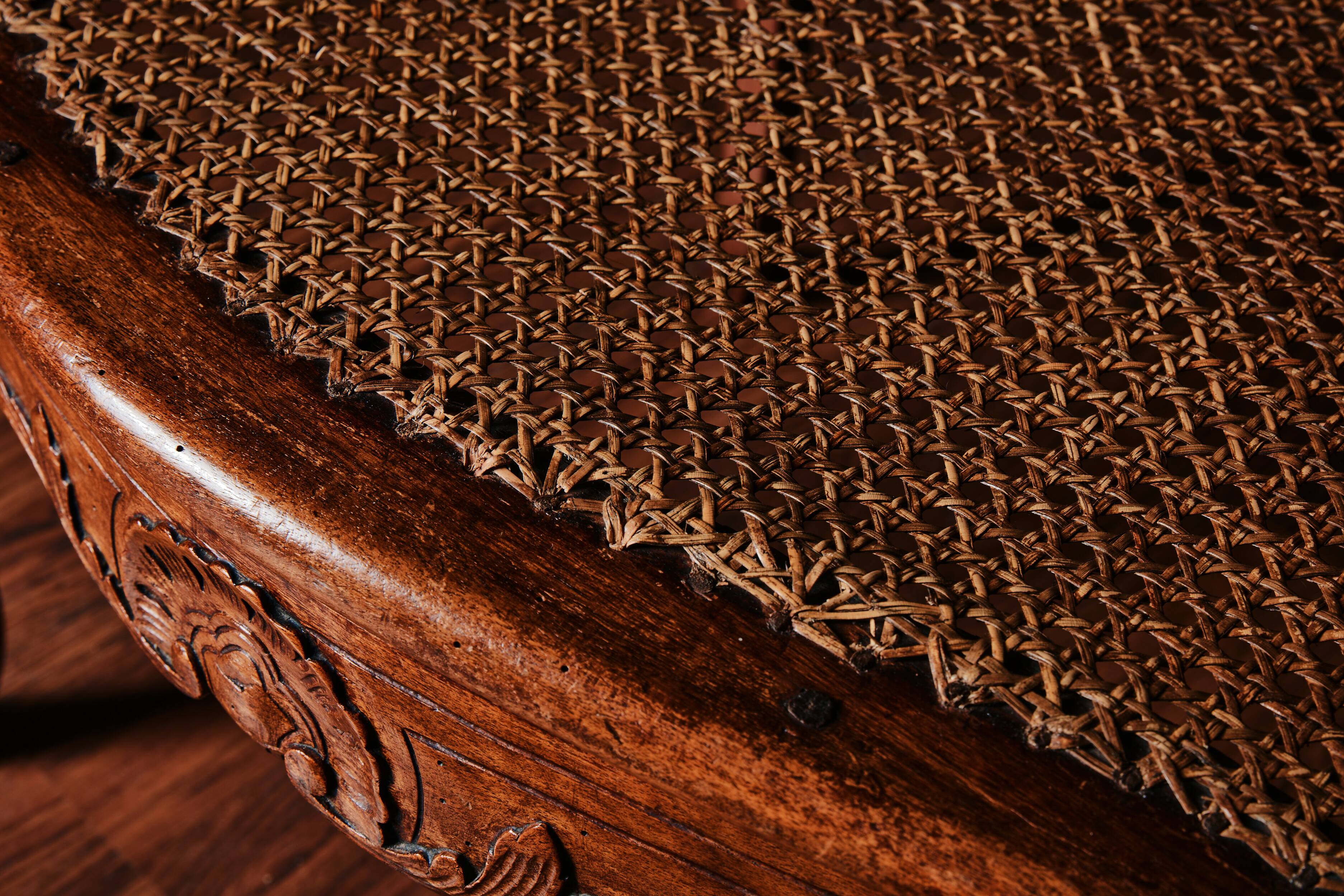 🪑 Pair of Louis XV caned armchairs in carved solid wood
