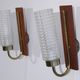 Pair of Scandinavian vintage teak and glass appliques