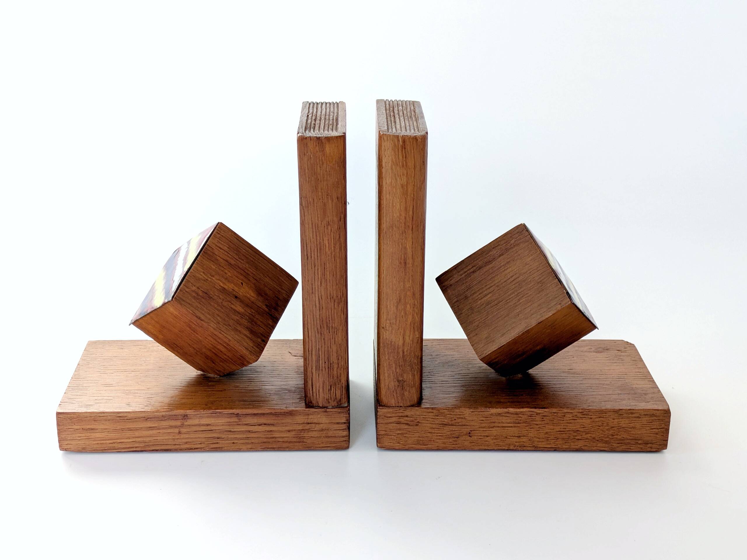 Mid-Century pair of wooden and enamel bookends, 1960s