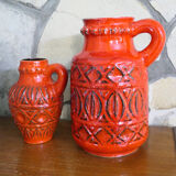 Superb pair of red vases by Bodo Mans for Bay 1960-1970's