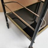 Vintage rolling table, Bar serving trolley on wheels, Removable tray