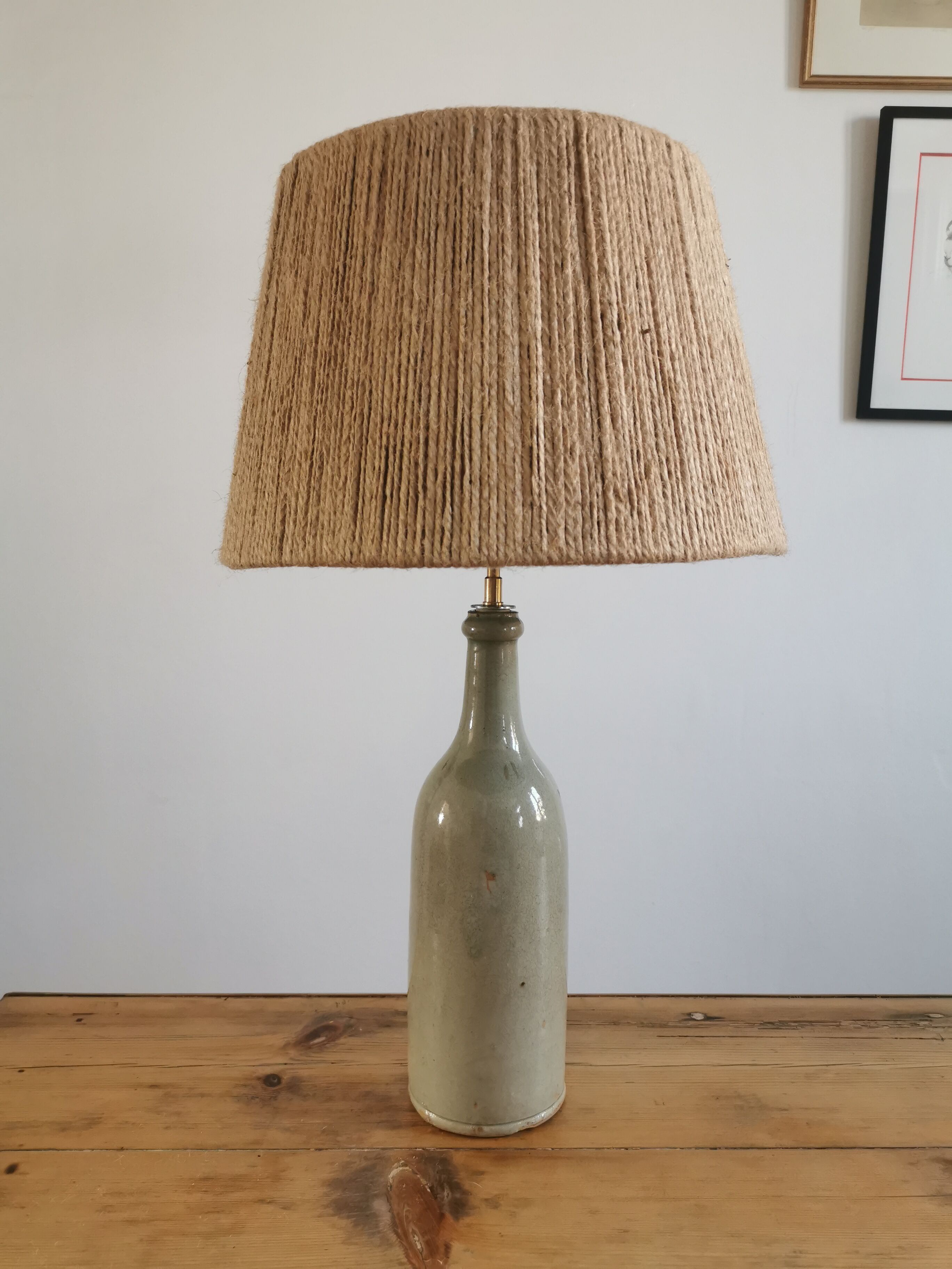 Vintage stoneware and rope lamp
