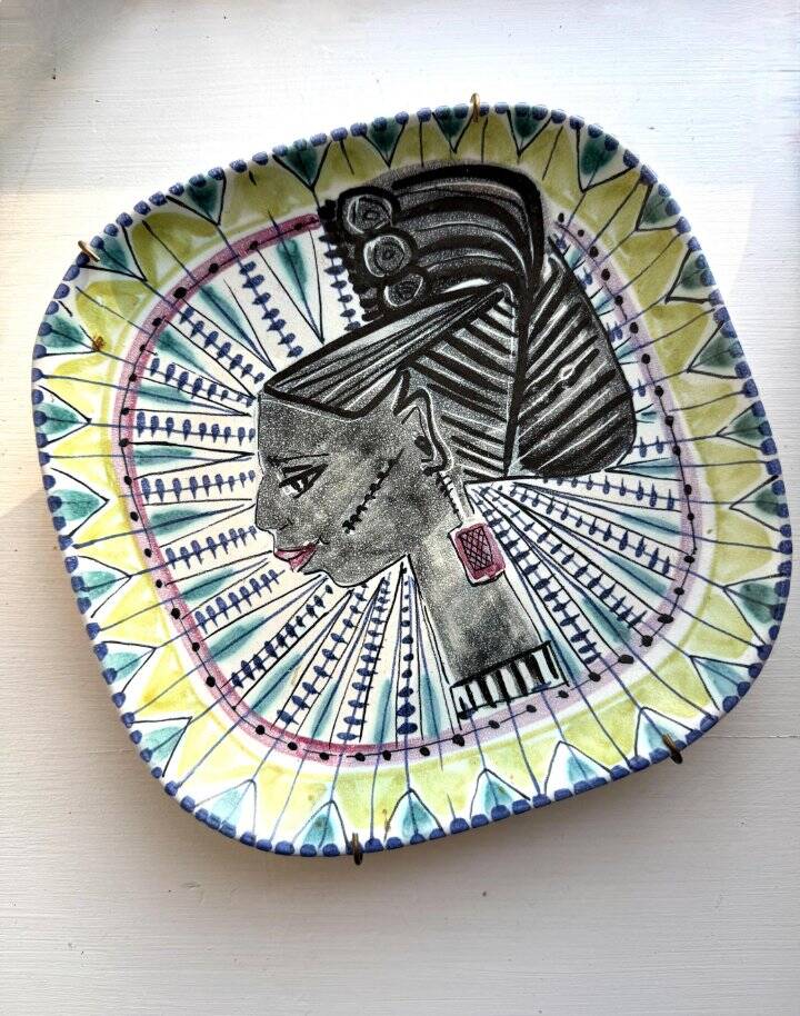 Face illustration ceramic bowl by Jane Wåhlstedt, Sweden, 1960s