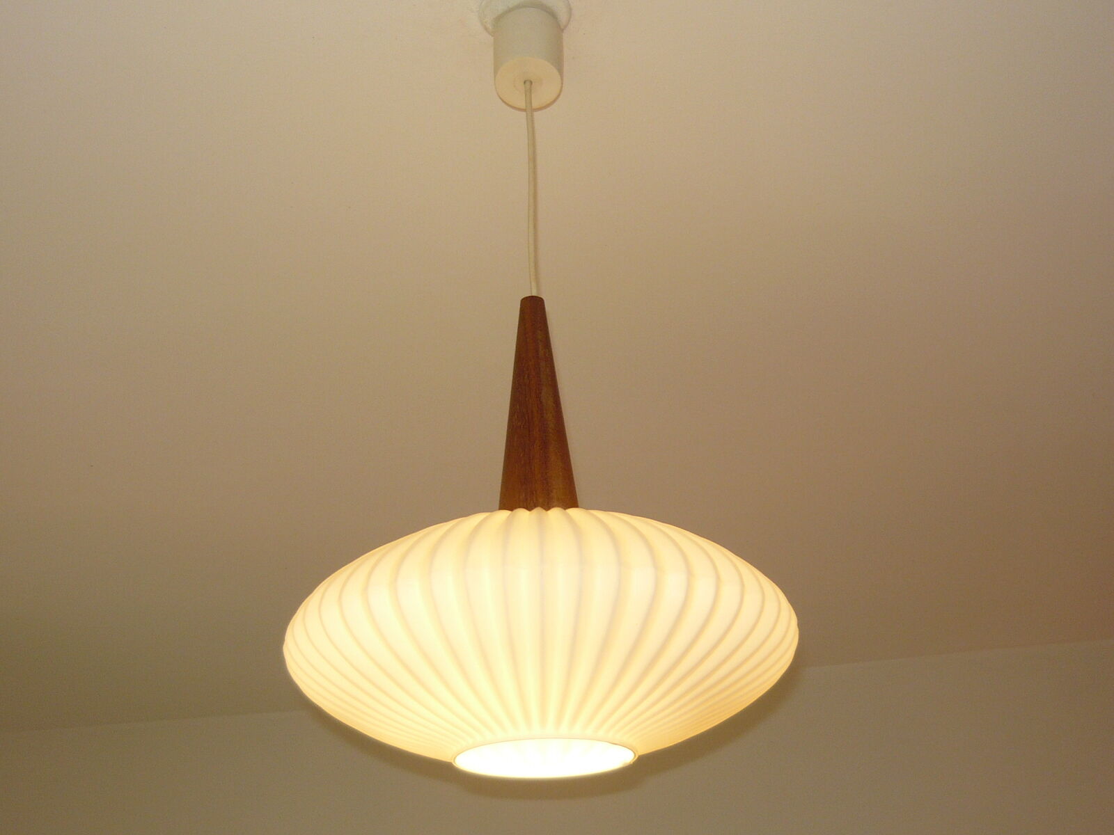 Teak and opaline suspension by louis kalff years 60