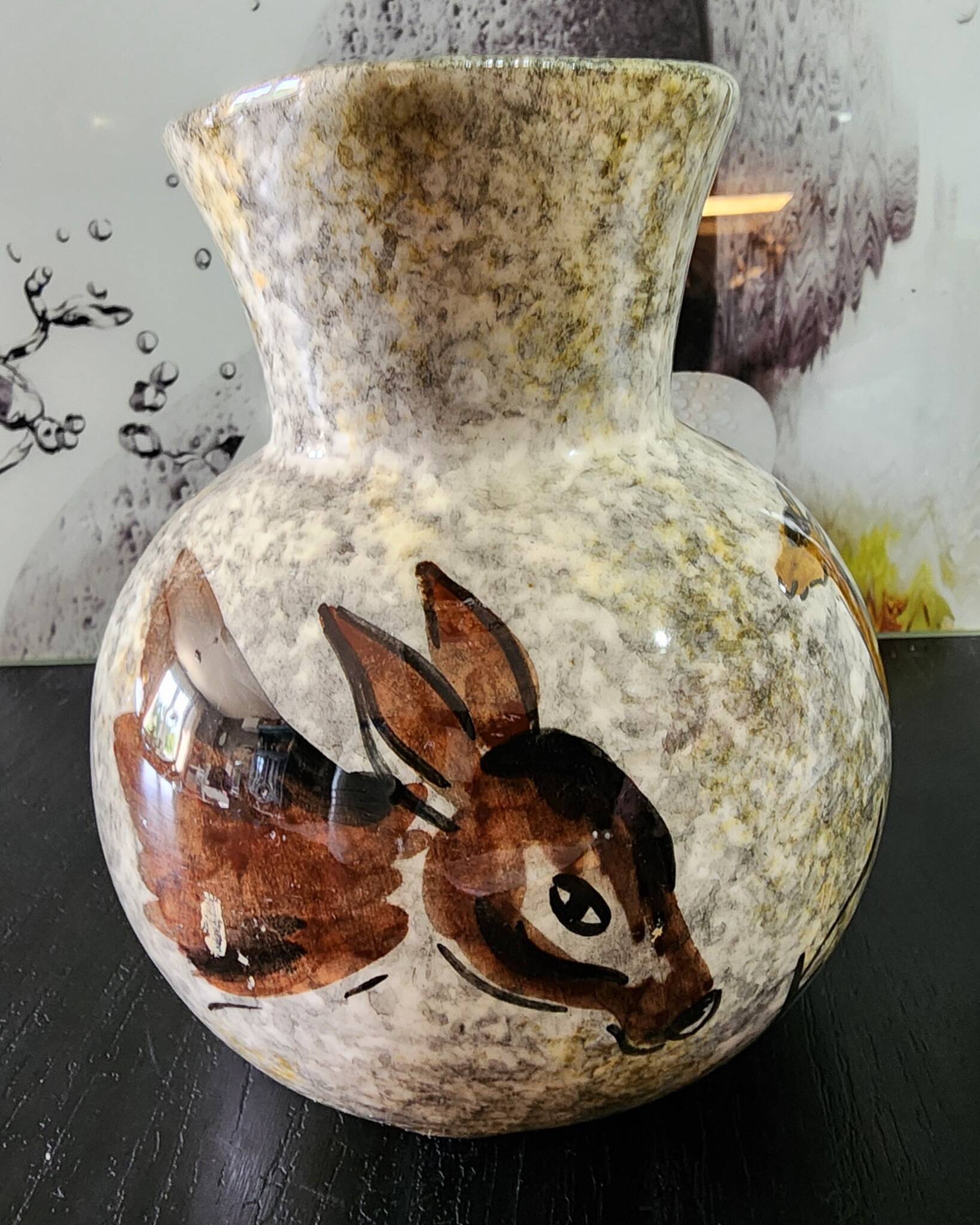 set of jug and ceramic cup handmade decorated with gazelle and deer