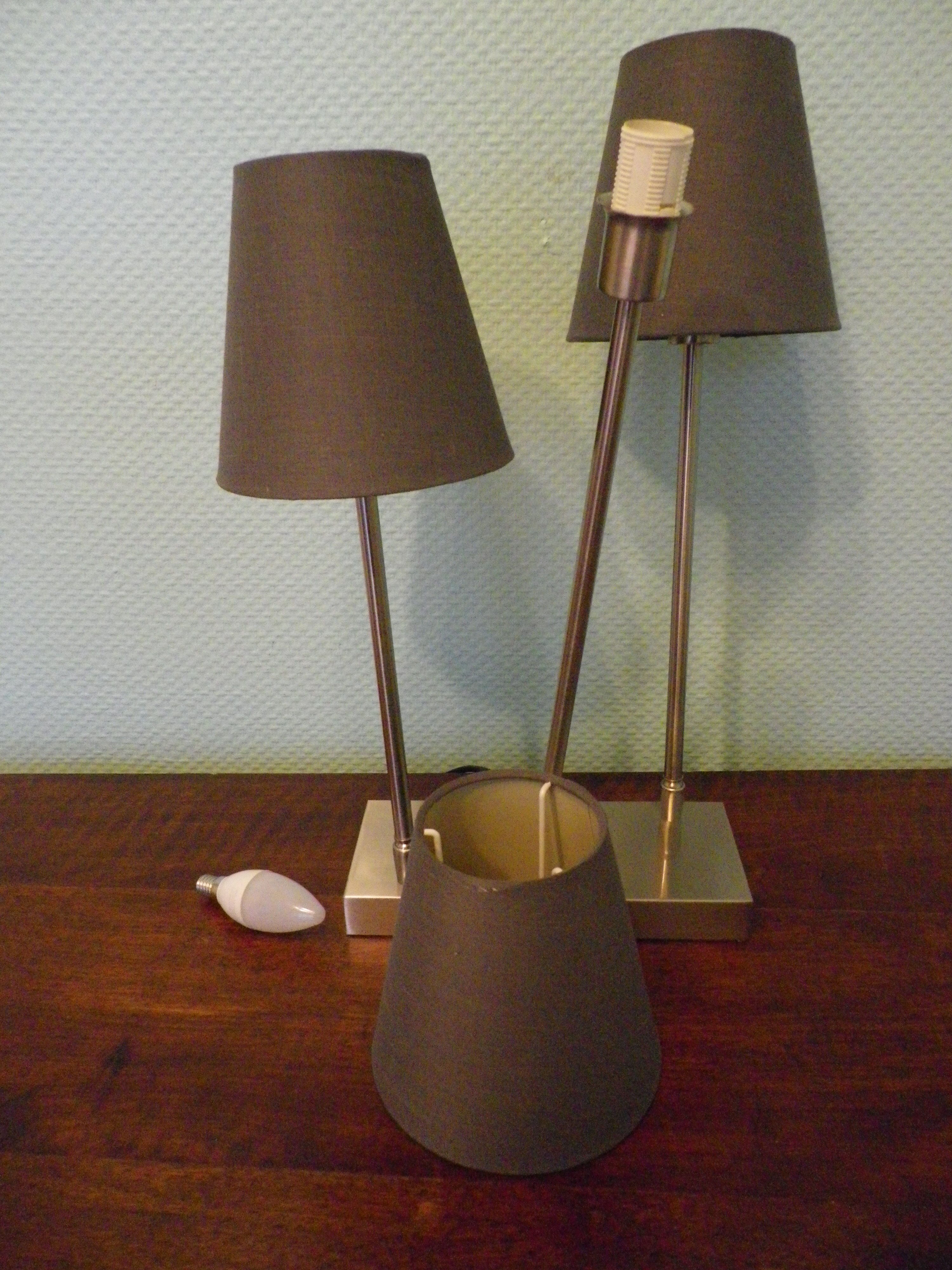 "Trio" table lamp, chromed metal, lampshades with tilting supports