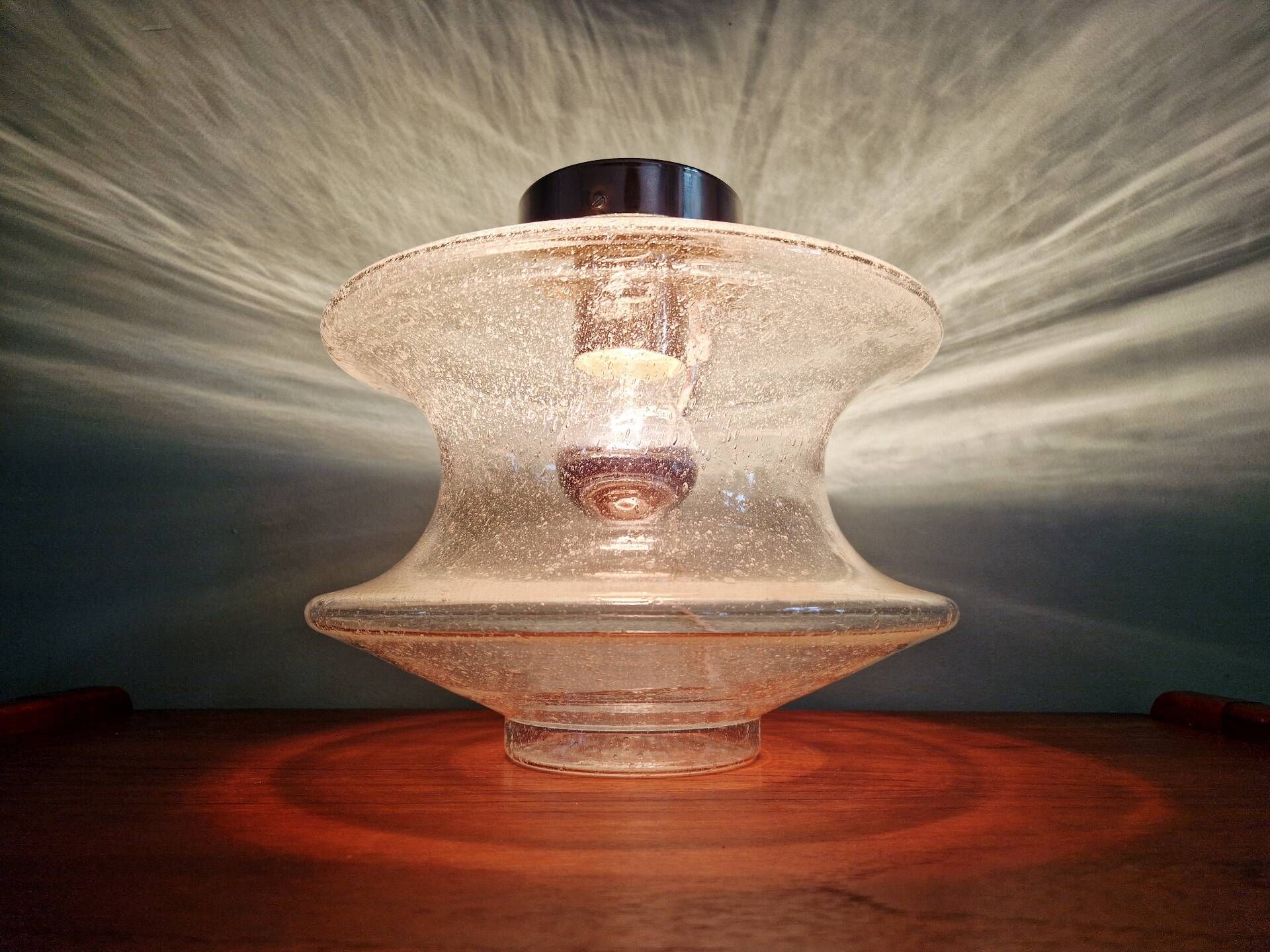 Plafonnier meerpaal en verre bullé transparent, raak amsterdam, 1970