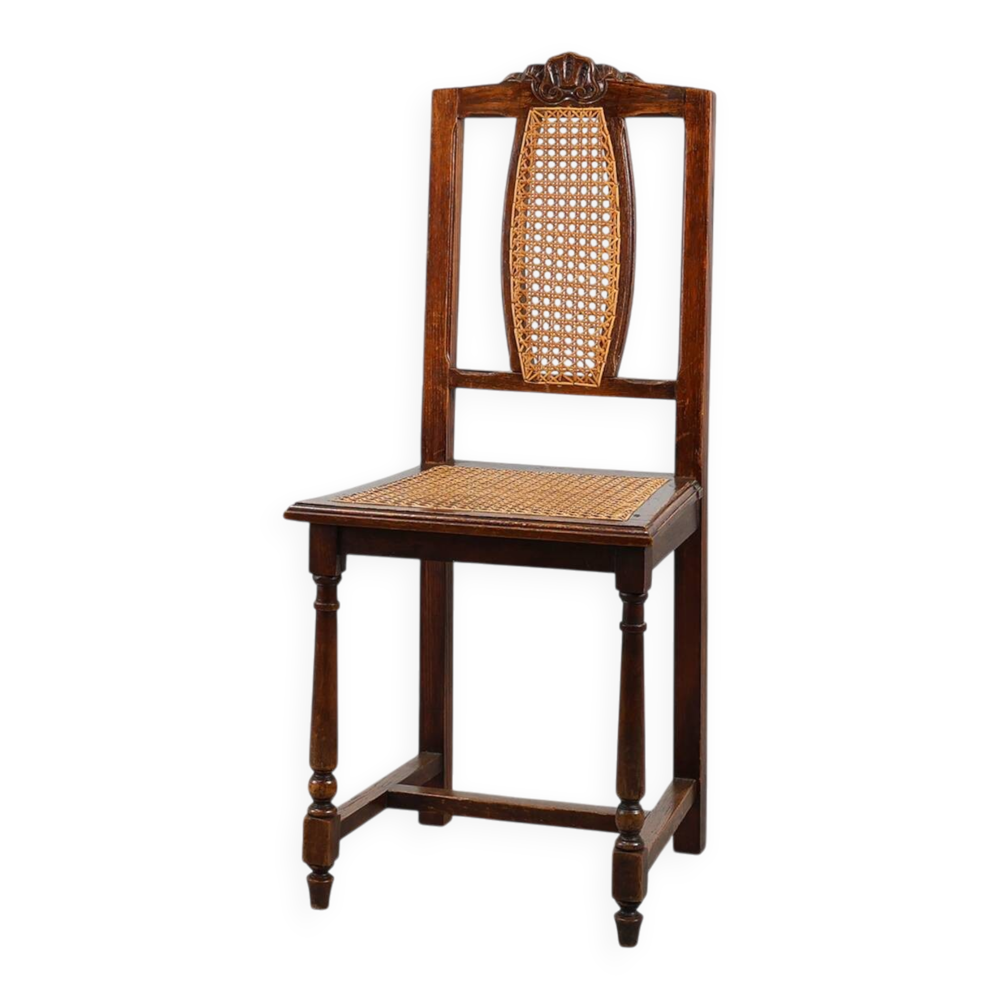 Chaise en bois et rotin française antique, vers 1900