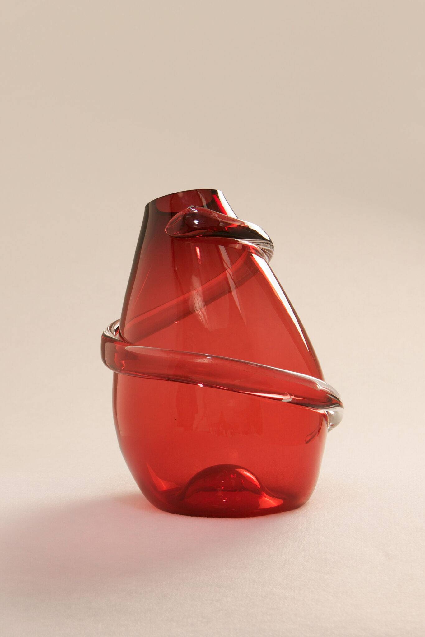 "Drop Big Spiral" vase in red glass - Sem Schanzer (as l'Anverre)