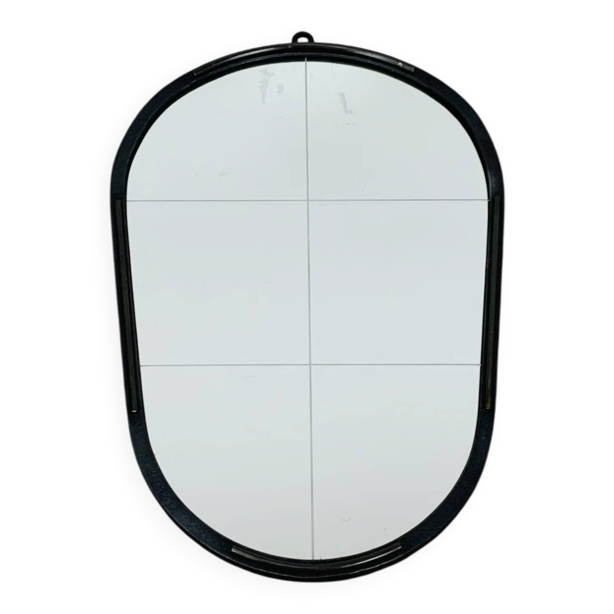 Oval mirror from the 1950s, wrought iron and brass.
