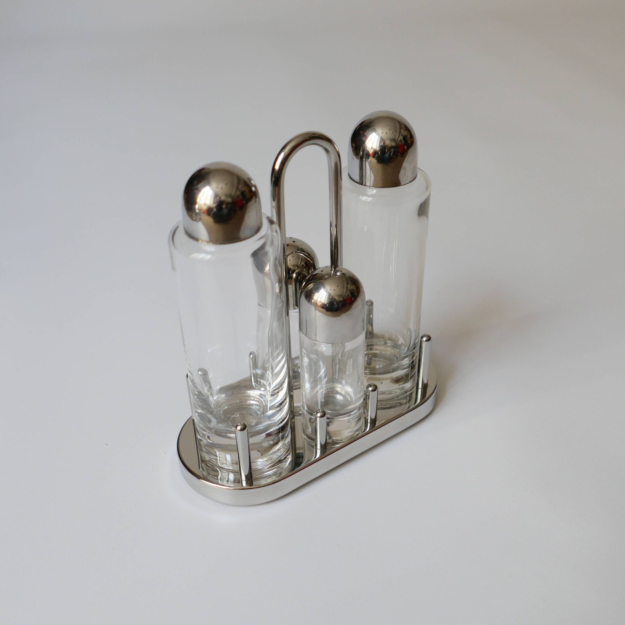 design Ettore Sottsass set Alessi the poor vinegar oil in glass and metal