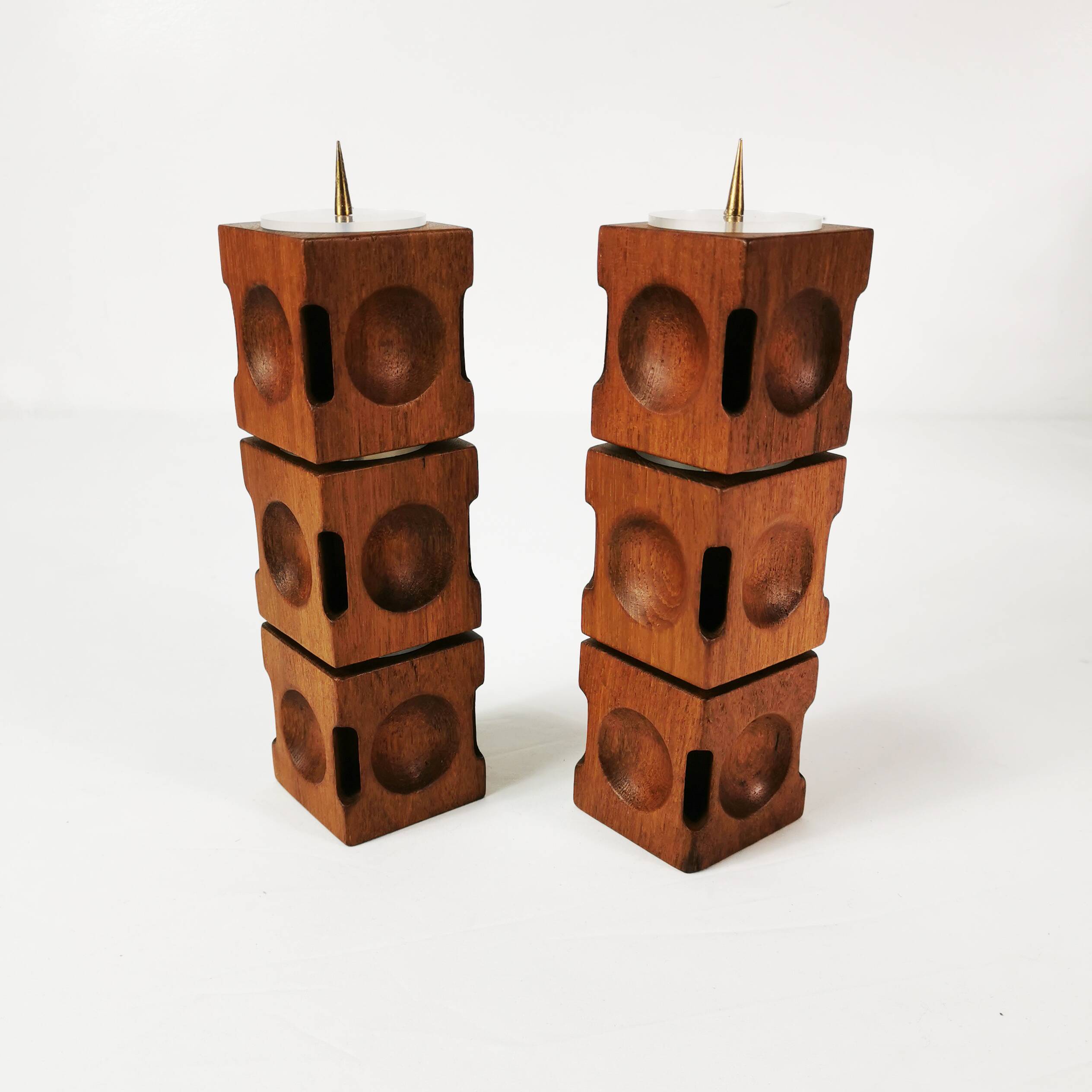 Mid Century Modular Teak Candlesticks, Denmark, 1960s