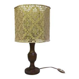 Lampe en bois avec abat-jour en corde années 60