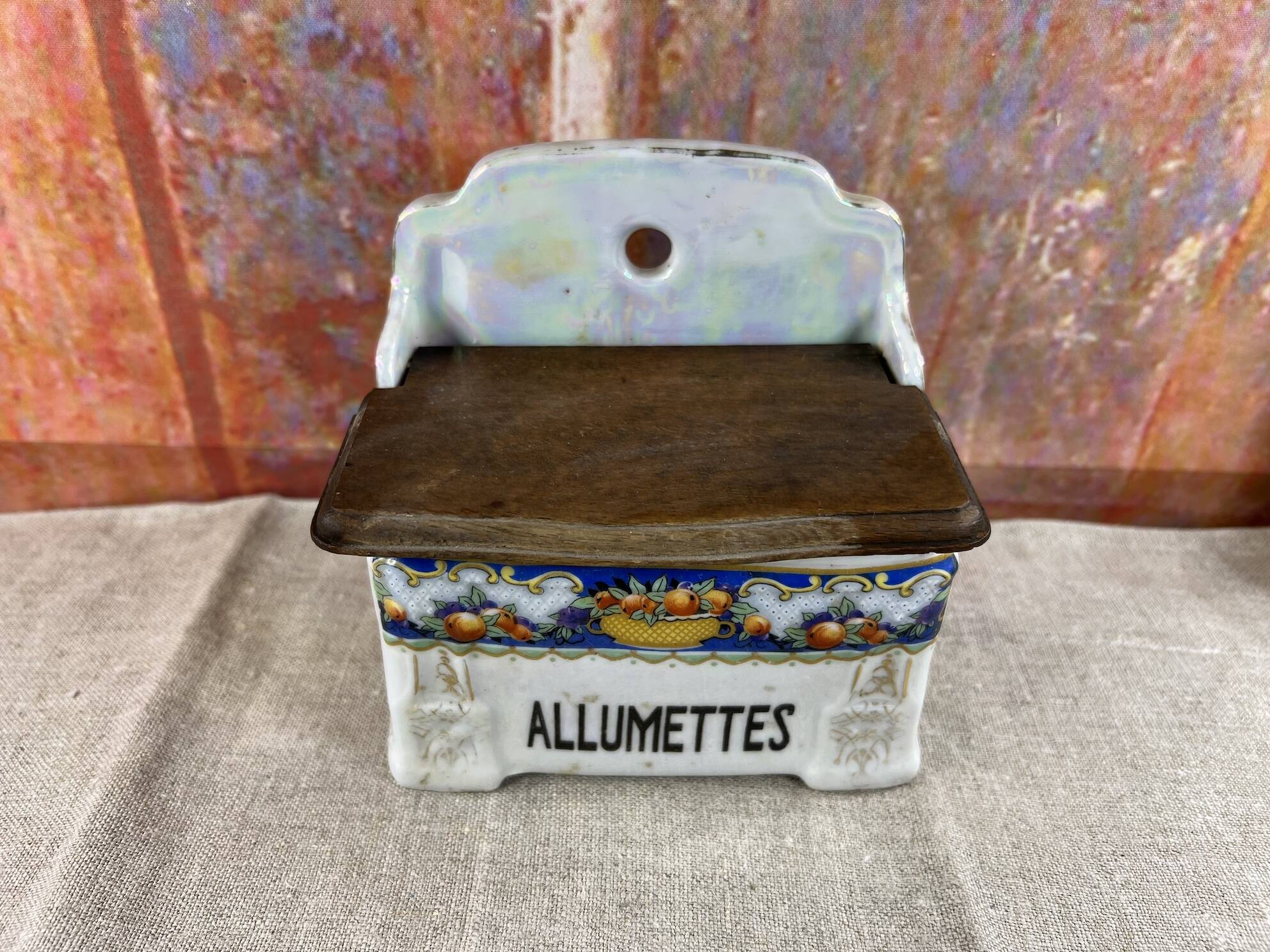 Matchbox in iridescent earthenware wall-mounted orange decor