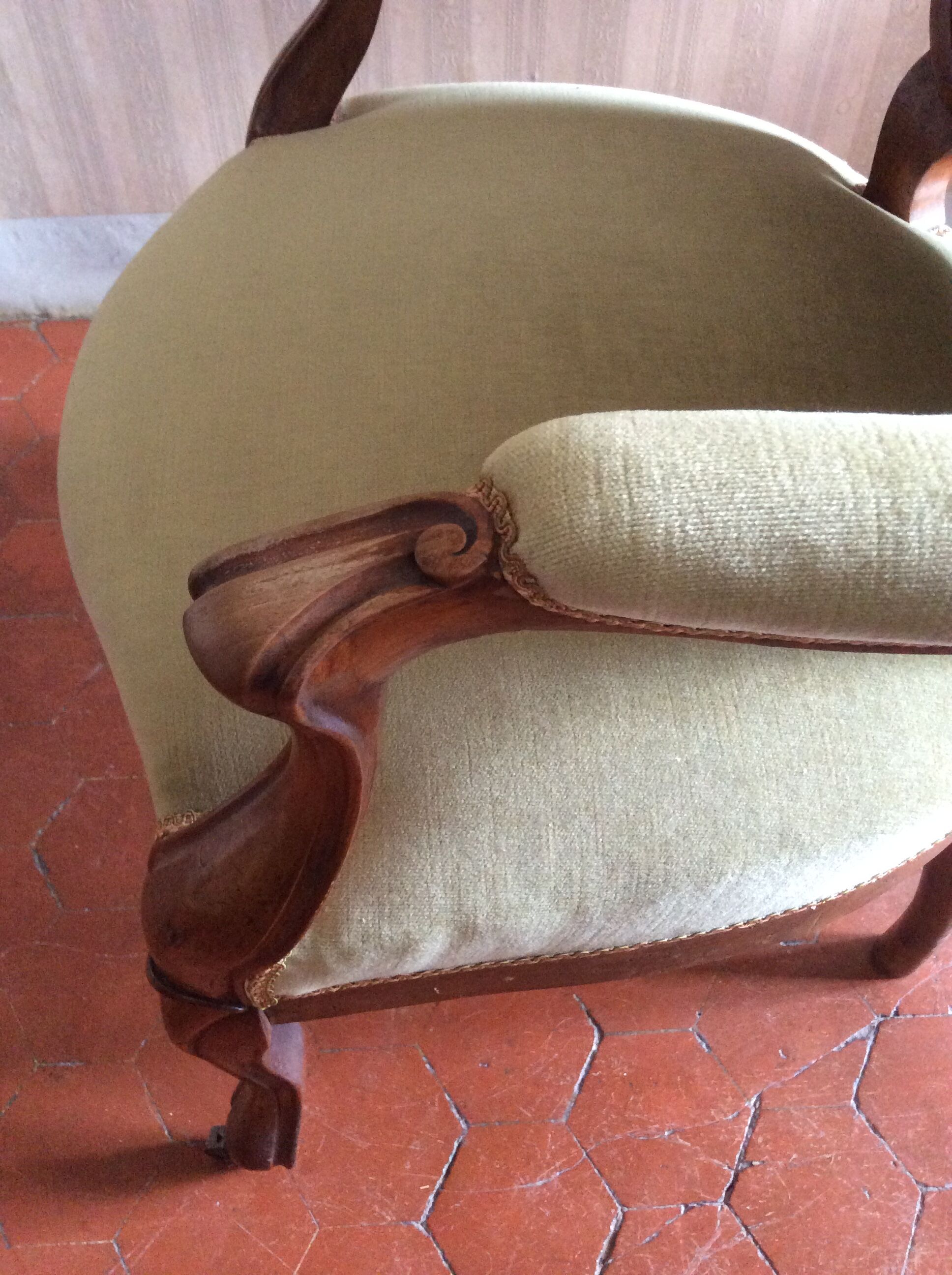 Almond green velvet convertible