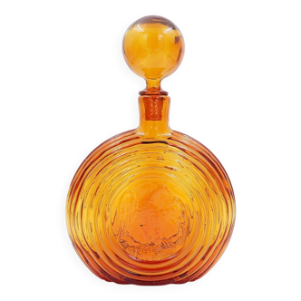 Bouteille carafe vintage en verre ambré avec aigle en relief Empoli Rossini