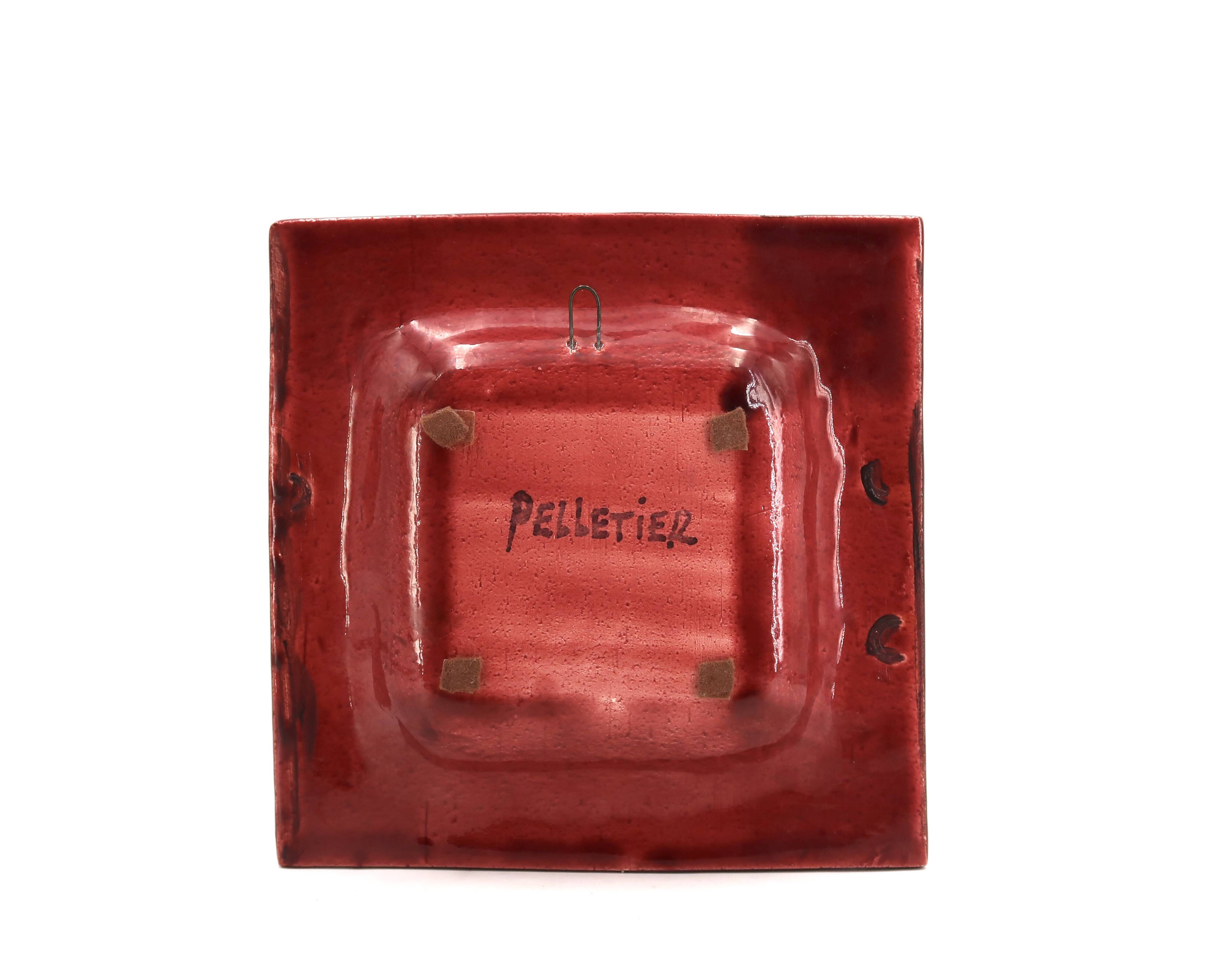 Georges Pelletier red and gold square ceramic pocket emptier, 1970s