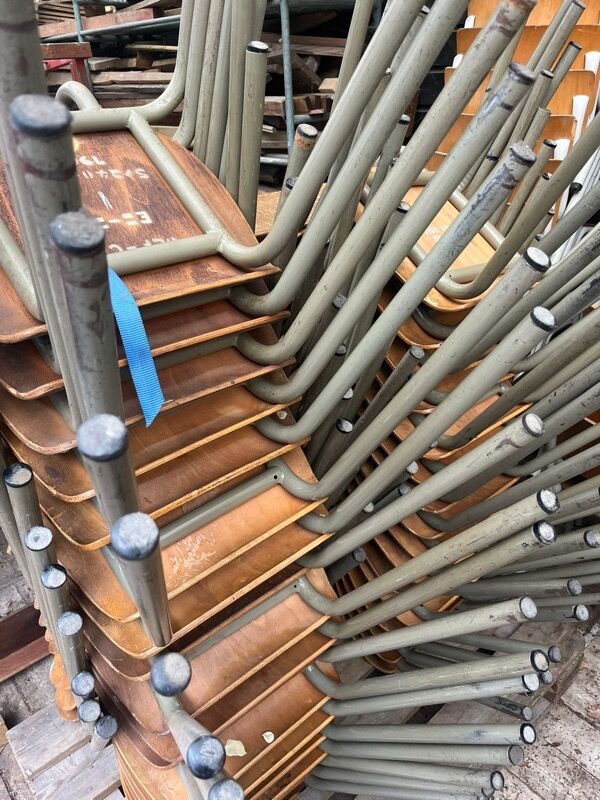 Vintage industrial chair Tubax in wood and metal