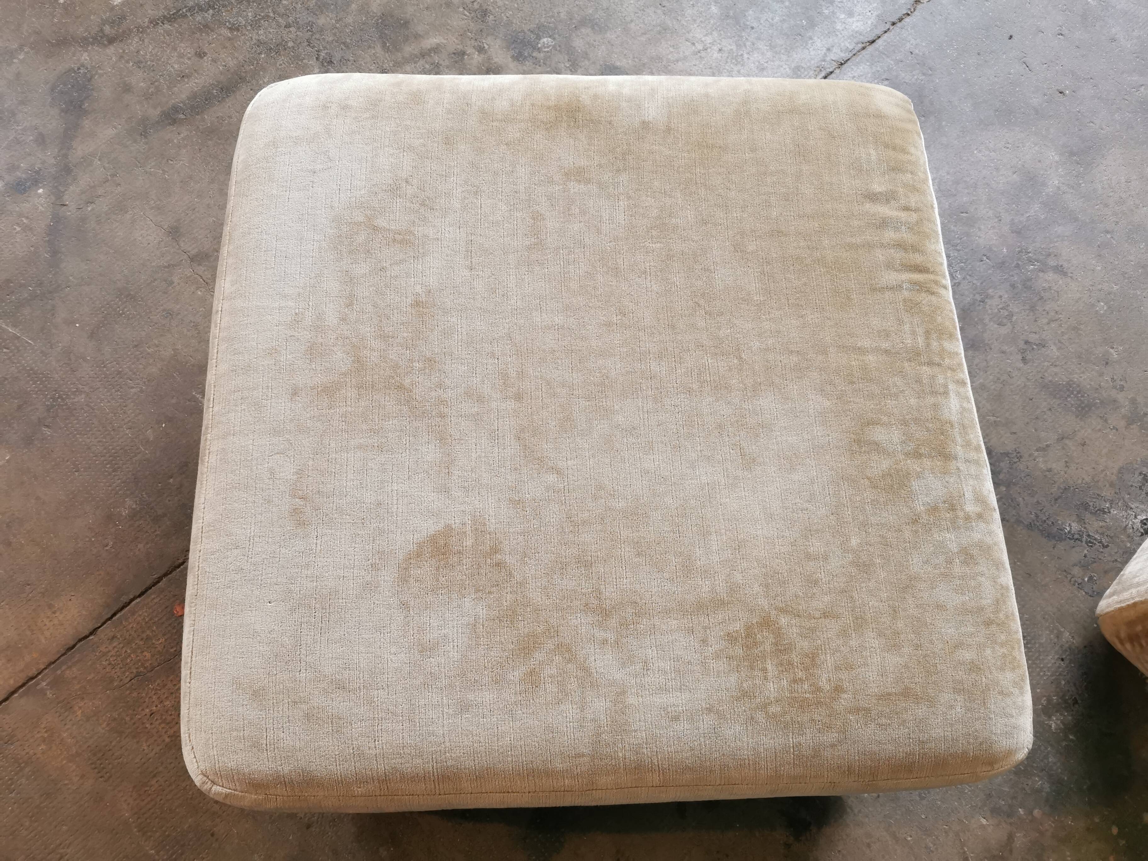 Pair of modular velvet armchairs and ottoman