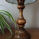 vintage turned wood lamp, seventies graphic lampshade