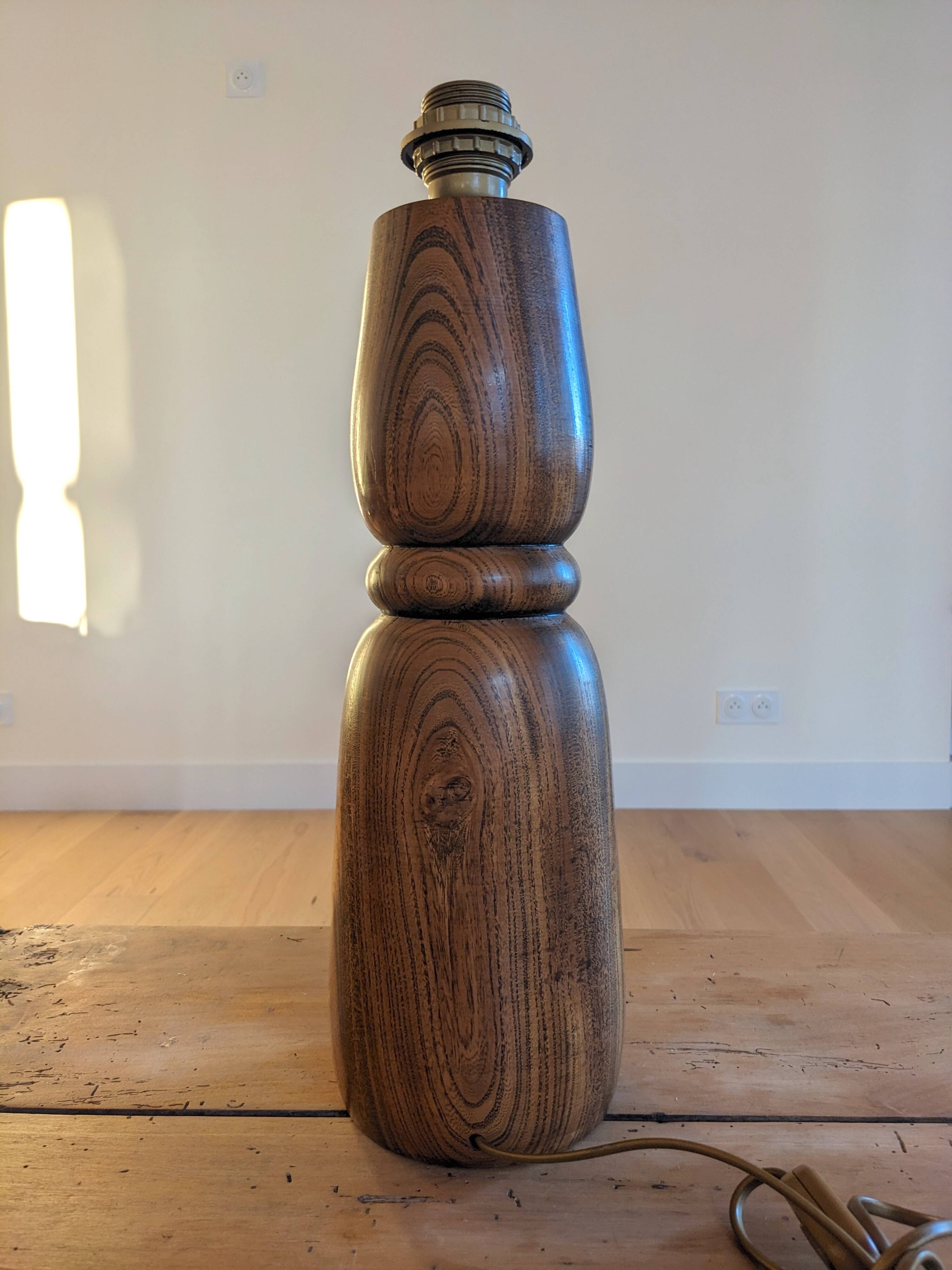 Vintage solid wood lamp base - brutalist design