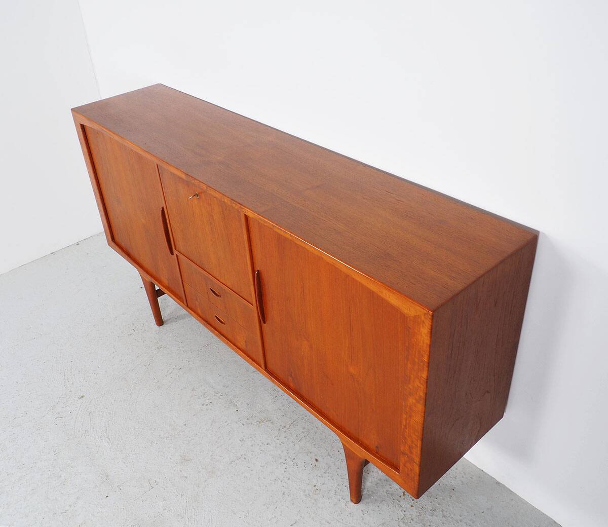 Danish Highboard with Tambour Doors, 1960s