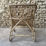 Ensemble table basse et fauteuils en roseau - années 50