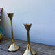 Duo of Scandinavian candle holders in gilded brass
