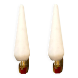 Stil Novo Opaline Glass and Brass Sconces, 1950s, Italy - Set of 2