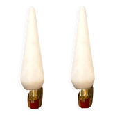 Appliques en verre opalin et laiton Stil Novo, années 1950, Italie - Ensemble de 2