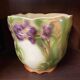 Cache pot barbotine iris decor tons vert et mauve digoin faience