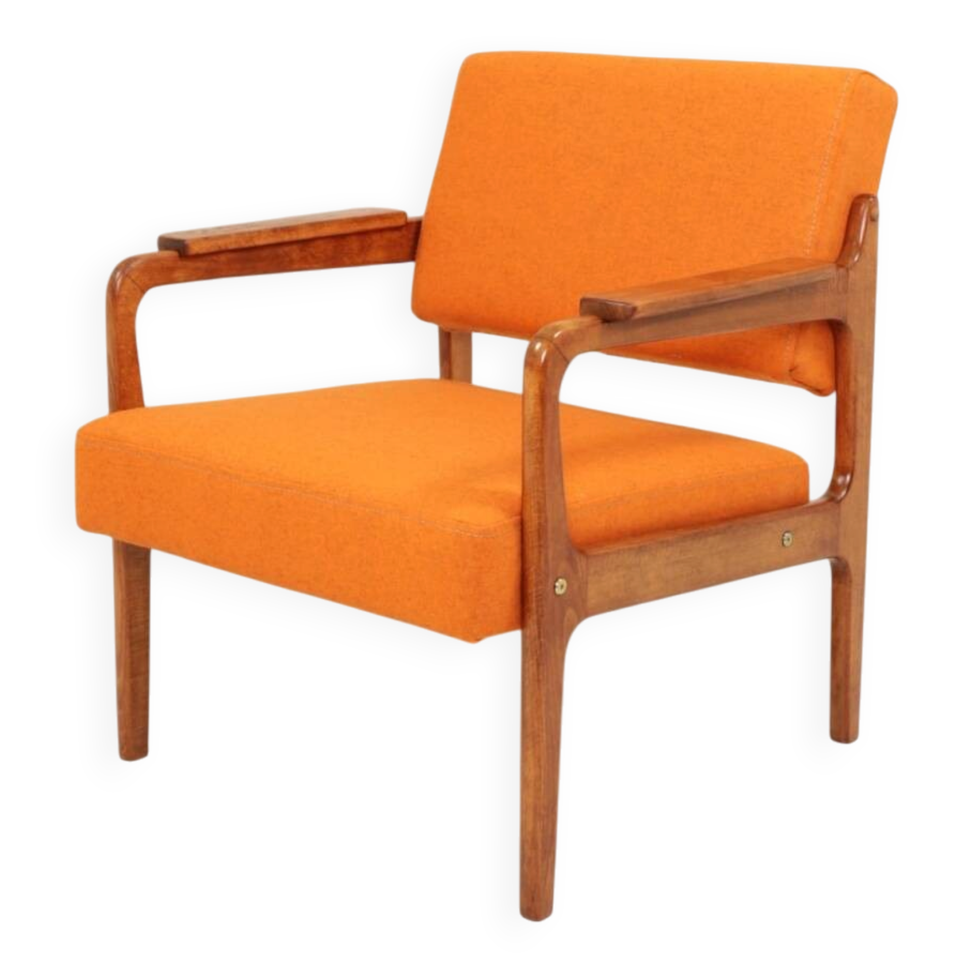 Vintage Orange Armchair Wool Upholstery Walnut Color Wood