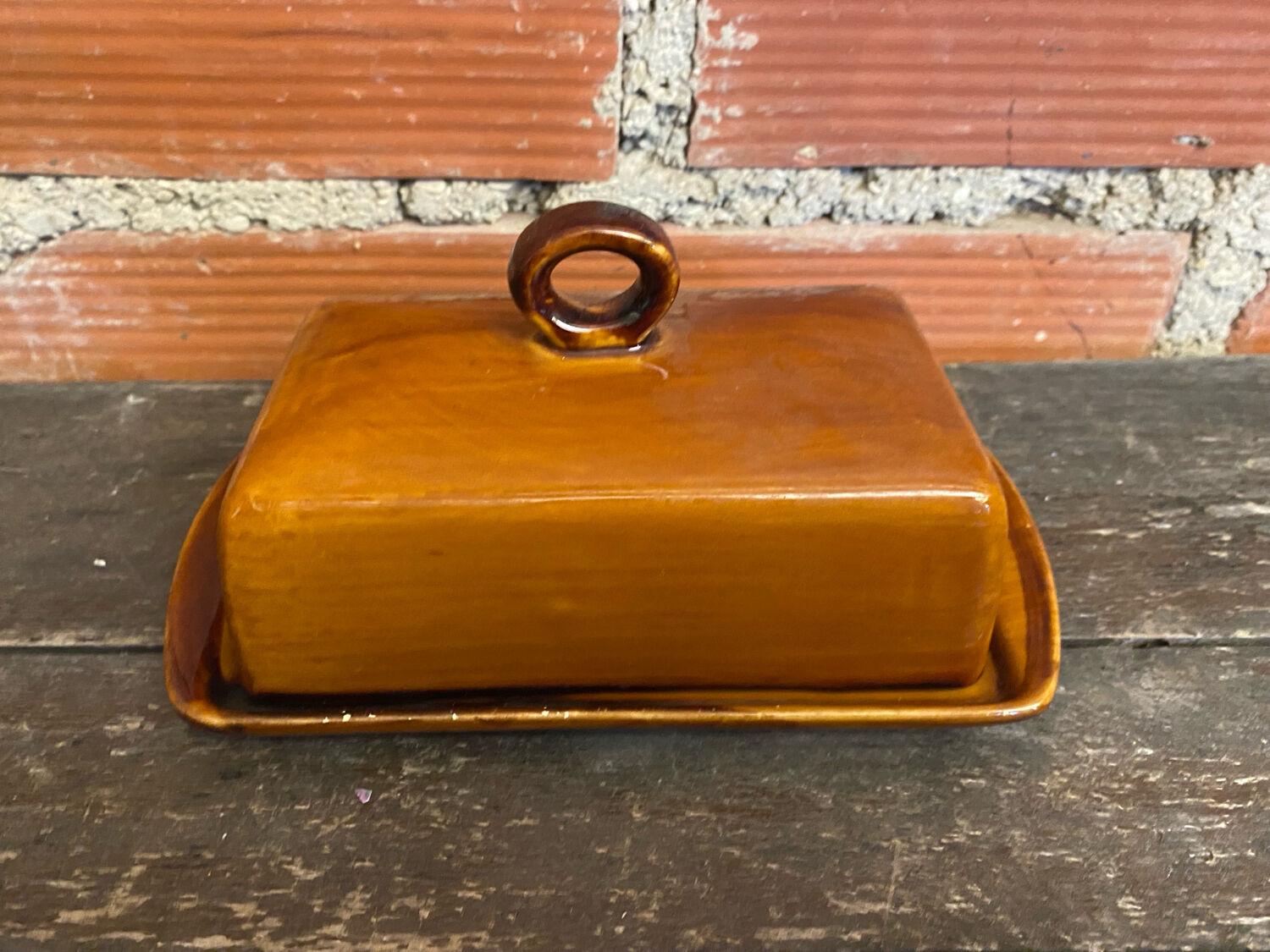 Beurrier Ancien ST CLEMENT Céramique Marron Made In France Vintage #D8