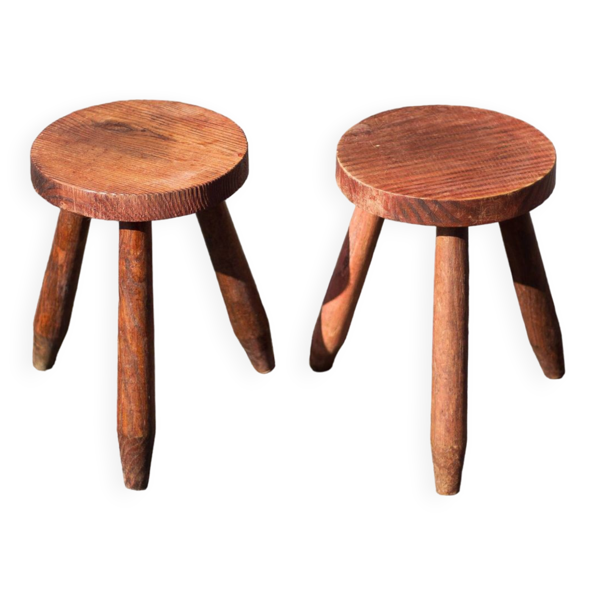 Pair of vintage stools, wooden stool, tripod stool, plant holder