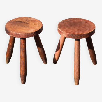 Pair of vintage stools, wooden stool, tripod stool, plant holder