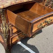 Louis XV tomb commode in marquetry and marble, late 19th century.