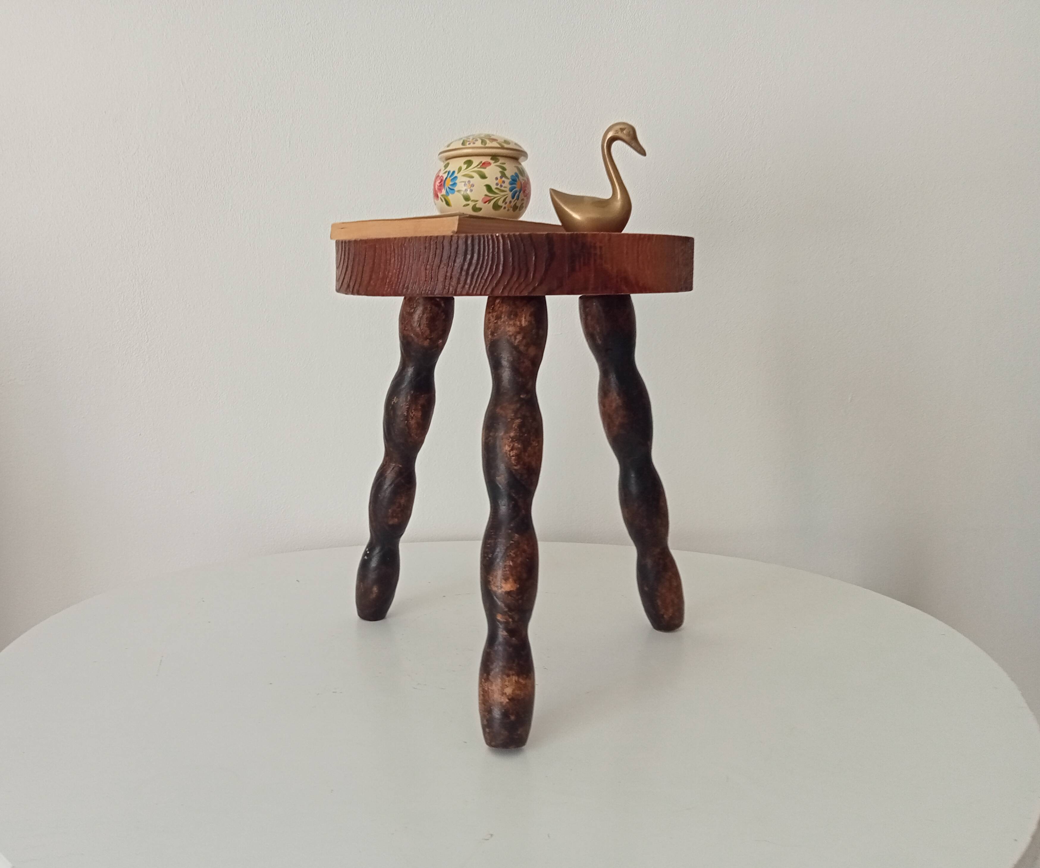 Vintage turned wood tripod stool