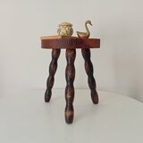 Vintage turned wood tripod stool