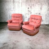 Pair of pink velvet toad armchairs, 1970s