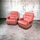 Pair of pink tufted velvet frog chairs from the 1970s.