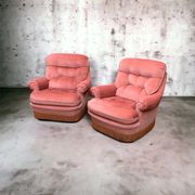 Pair of pink tufted velvet frog chairs 1970