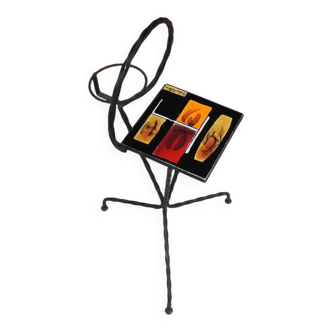 Antique wrought iron and ceramic plant stand by Ardéco Vallauris