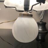 Lampe champignon en pate de verre marbré blanc