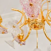 Vintage Murano glass chandelier in pink and gold metal, 1970s.