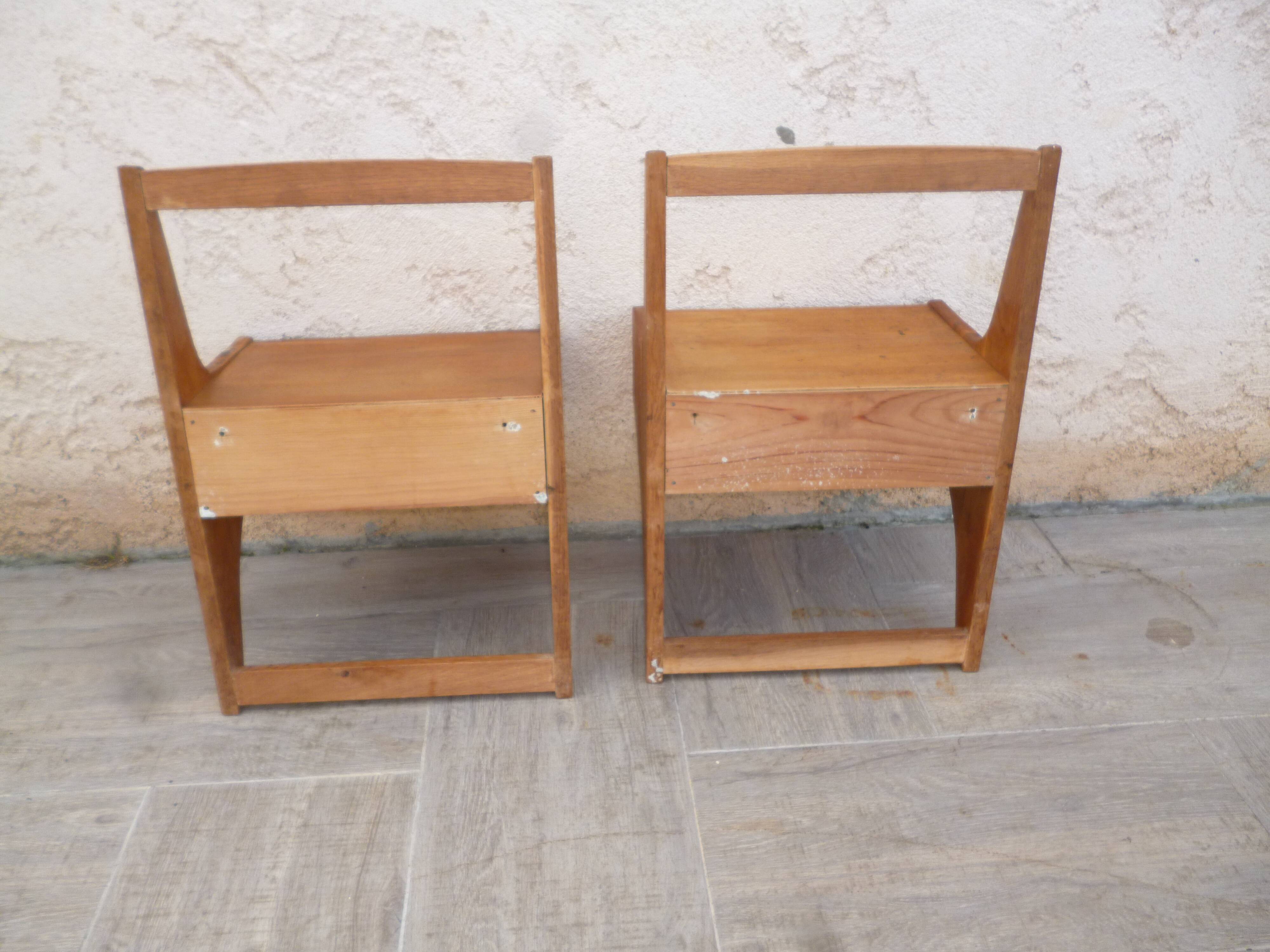 Pair of vintage solid wood hanging bedside tables