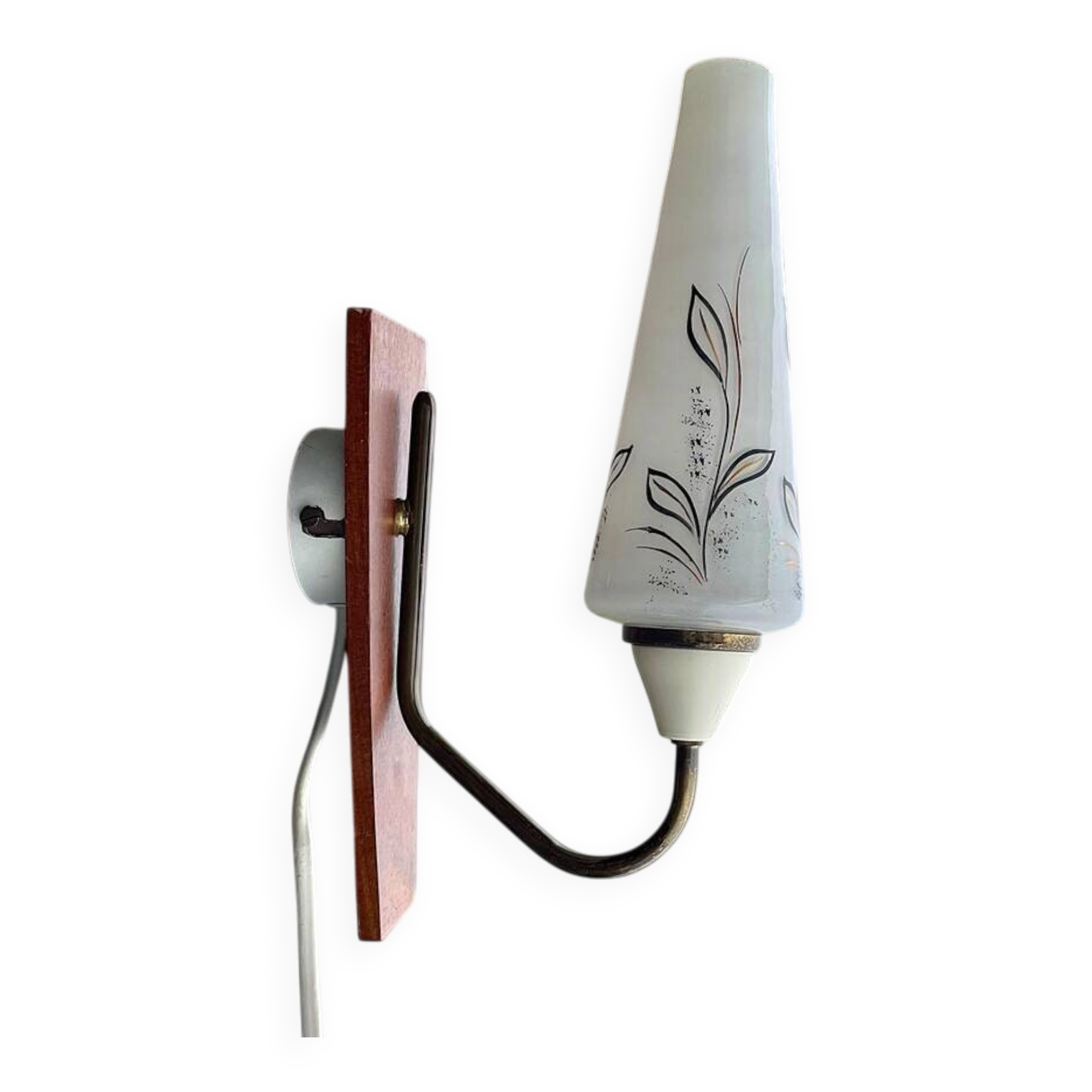 Danish Modern teak opaline glass wall sconce