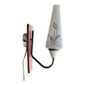 Danish Modern teak opaline glass wall sconce